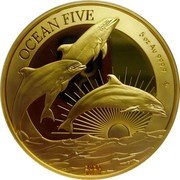 Niue 500 Dollars (Elizabeth II Bottlenose Dolphins) OCEAN FIVE 5 OZ AU 999.9 LEV 2021 01/33 coin reverse