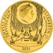 Niue 500 Dollars (Princess Libuse) IRB ELIZABETH II AU 999,9 / 348,5 G 500 DOLLARS NIUE ISLAND CM 2021 coin obverse Niue 500 Dollars (Princess Libuse) IRB ELIZABETH II AU 999,9 / 348,5 G 500 DOLLARS NIUE ISLAND CM 2021 coin obverse