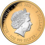 Niue 8 Dollars Great Lunar Race 2021  Proof ELIZABETH II NIUE 2021 8 DOLLARS IRB 5OZ 999 SILVER coin obverse Niue 8 Dollars Great Lunar Race 2021  Proof ELIZABETH II NIUE 2021 8 DOLLARS IRB 5OZ 999 SILVER coin obverse
