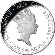 Niue 8 Dollars (Year of the Rooster) ELIZABETH II NIUE 2017 8 DOLLARS 5OZ 999 SILVER coin obverse Niue 8 Dollars (Year of the Rooster) ELIZABETH II NIUE 2017 8 DOLLARS 5OZ 999 SILVER coin obverse