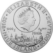 Niue 80 Dollars George of Podebrady 2018 CM ELIZABETH II IRB 1000 G AG 999 PRAGA 2018 NIUE ISLAND 80 DOLLARS coin obverse