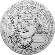 Niue 80 Dollars George of Podebrady 2018 CM ANNO QUINGENTESIMO SEXAGESIMO AND GEORGIO PODIEBRADIO REGE BOHEMICO CORONATO R BO IG GEORGI coin reverse