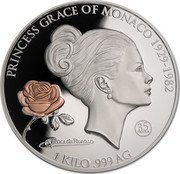 Niue 80 Dollars (Grace Kelly) PRINCESS GRACE OF MONACO 1929-1982 35 ANNIV. GRACE DE MONACO 1 KILO .999 AG coin reverse