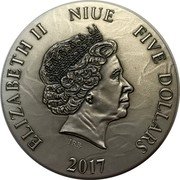 Niue Five Dollars Gabriel 2017  ELIZABETH II NIUE FIVE DOLLARS IRB 2017 coin obverse Niue Five Dollars Gabriel 2017  ELIZABETH II NIUE FIVE DOLLARS IRB 2017 coin obverse