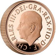 UK 1 Sovereign (Memorial Piedfort) CHARLES III DEI GRA REX FID DEF coin obverse UK 1 Sovereign (Memorial Piedfort) CHARLES III DEI GRA REX FID DEF coin obverse
