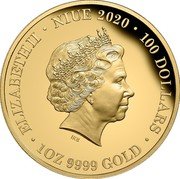 Niue 100 Dollars (Australia at night - Echidna) ELIZABETH II NIUE 2020 100 DOLLARS 1 OZ 9999 GOLD coin obverse