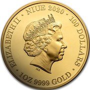 Niue 100 Dollars (Long may She Reign) ELIZABETH II NIUE 2020 100 DOLLARS 1 OZ 9999 GOLD coin obverse