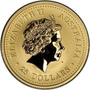 Australia 25 Dollars (Kangaroo Nugget) KM# 466 ELIZABETH II AUSTRALIA 25 DOLLARS IRB coin obverse Australia 25 Dollars (Kangaroo Nugget) KM# 466 ELIZABETH II AUSTRALIA 25 DOLLARS IRB coin obverse