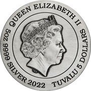 Tuvalu 5 Dollars (Rising Phoenix) QUEEN ELIZABETH II IRB 5 OZ 9999 SILVER 2022 TUVALU 5 DOLLARS coin obverse Tuvalu 5 Dollars (Rising Phoenix) QUEEN ELIZABETH II IRB 5 OZ 9999 SILVER 2022 TUVALU 5 DOLLARS coin obverse