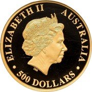 Australia 500 Dollars (Wedge-tailed Eagle) KM# 2213 ELIZABETH II AUSTRALIA 500 DOLLARS IRB coin obverse Australia 500 Dollars (Wedge-tailed Eagle) KM# 2213 ELIZABETH II AUSTRALIA 500 DOLLARS IRB coin obverse