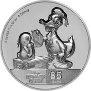 Niue Five Dollars Elizabeth II Donald Duck 2019  Proof 2 OZ 999 FINE SILVER © DISNEY TO- DONALD DISNEY DONALD DUCK 85 YEARS coin reverse Niue Five Dollars Elizabeth II Donald Duck 2019  Proof 2 OZ 999 FINE SILVER © DISNEY TO- DONALD DISNEY DONALD DUCK 85 YEARS coin reverse