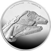 Niue Five Dollars (Elizabeth II Millennium Falcon) 2 OZ 999 FINE SILVER © & TM LUCASFILM LTD coin reverse Niue Five Dollars (Elizabeth II Millennium Falcon) 2 OZ 999 FINE SILVER © & TM LUCASFILM LTD coin reverse