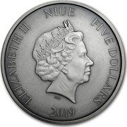 Niue Five Dollars Red Dragon 2019  ELIZABETH II NIUE FIVE DOLLARS IRB 2019 coin obverse Niue Five Dollars Red Dragon 2019  ELIZABETH II NIUE FIVE DOLLARS IRB 2019 coin obverse