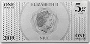 Niue One Dollar (Disney Lunar Year of the Pig Foil Note) ELIZABETH II NIUE ONE DOLLAR 5G 2019 ONE DOLLAR coin obverse Niue One Dollar (Disney Lunar Year of the Pig Foil Note) ELIZABETH II NIUE ONE DOLLAR 5G 2019 ONE DOLLAR coin obverse