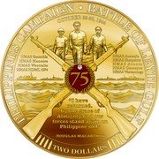 Niue Two Dollars (Battle of Leyte) PHILIPPINES CANMPAIGN BATTLE OF LEYTE GULF OCTOBER 23-26, 1944 HMAS KANIMBLA HMAS AUSTRALIA HMAS MANOORA HMAS SHROSPHIRE HMAS WESTRALIA HMAS ARUNTA HMAS HDML 1074 HMAS GASCOYNE HMAS WARRAMUNGA 75 "I HAVE RETURNED. BY THE GRACE OF ALMIGHTY GOD,OUR FORCES STAND AGAIN ON PHILLIPINE SOIL" - DOUGLAS MACARTHUR TWO DOLLARS coin reverse Niue Two Dollars (Battle of Leyte) PHILIPPINES CANMPAIGN BATTLE OF LEYTE GULF OCTOBER 23-26, 1944 HMAS KANIMBLA HMAS AUSTRALIA HMAS MANOORA HMAS SHROSPHIRE HMAS WESTRALIA HMAS ARUNTA HMAS HDML 1074 HMAS GASCOYNE HMAS WARRAMUNGA 75 "I HAVE RETURNED. BY THE GRACE OF ALMIGHTY GOD,OUR FORCES STAND AGAIN ON PHILLIPINE SOIL" - DOUGLAS MACARTHUR TWO DOLLARS coin reverse