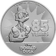 Niue Two Dollars (Donald Duck's 85th Anniversary) 1 OZ 999 FINE SILVER © DISNEY 85 YEARS DISNEY DONALD DUCK coin reverse Niue Two Dollars (Donald Duck's 85th Anniversary) 1 OZ 999 FINE SILVER © DISNEY 85 YEARS DISNEY DONALD DUCK coin reverse