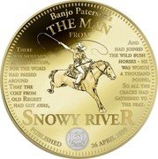 Niue Two Dollars (The Man from Snowy River) BANJO PATERSON'S THE MAN FROM THERE WAS MOVEMENT AT THE STATION, FOR THE WORD HAD PASSED AROUN THAT THE COLT FROM OLD REGRET HAD GOT AWAY, AND HAD JOINED THE WILD BUSH HORSES - HE WAS WORTH A THOUSAND POUND, SO ALL THE CRACKS HAD GATHERED TO THE FRAY. SNOWY RIVER 130 YEARS PUBLISHED 26 APRIL 1890 coin reverse Niue Two Dollars (The Man from Snowy River) BANJO PATERSON'S THE MAN FROM THERE WAS MOVEMENT AT THE STATION, FOR THE WORD HAD PASSED AROUN THAT THE COLT FROM OLD REGRET HAD GOT AWAY, AND HAD JOINED THE WILD BUSH HORSES - HE WAS WORTH A THOUSAND POUND, SO ALL THE CRACKS HAD GATHERED TO THE FRAY. SNOWY RIVER 130 YEARS PUBLISHED 26 APRIL 1890 coin reverse