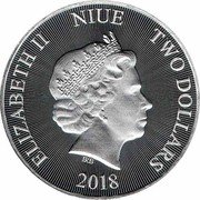 Niue Two Dollars The Roaring Lion 2018  ELIZABETH II NIUE TWO DOLLARS IRB 2018 coin obverse Niue Two Dollars The Roaring Lion 2018  ELIZABETH II NIUE TWO DOLLARS IRB 2018 coin obverse
