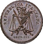Italy 1/2 Soldo Napoleon Coinage Pattern 1804  KM# Pn15 REPUBBLICCA ITALIANA 1804.III. coin obverse Italy 1/2 Soldo Napoleon Coinage Pattern 1804  KM# Pn15 REPUBBLICCA ITALIANA 1804.III. coin obverse