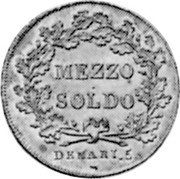 Italy 1/2 Soldo (Napoleon Coinage Pattern) KM# Pn16 MEZZO SOLDO DENARI 5 coin reverse Italy 1/2 Soldo (Napoleon Coinage Pattern) KM# Pn16 MEZZO SOLDO DENARI 5 coin reverse