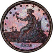 USA 1/5 of a Dollar Liberty at Seashore Pattern 1875  LIBERTY 1875 coin obverse USA 1/5 of a Dollar Liberty at Seashore Pattern 1875  LIBERTY 1875 coin obverse