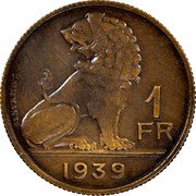 Belgium 1 Franc (Leopold III Pattern) KM# Pn411 E. WIJNANTS 1 FR 1939 coin reverse Belgium 1 Franc (Leopold III Pattern) KM# Pn411 E. WIJNANTS 1 FR 1939 coin reverse