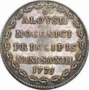 Italy 1 Osella Alvise Mocenigo IV 1775 VV XIII X# 348 ALOYSII MOCENICI PRINCIPIS MUNUS A XIII 1775 coin reverse Italy 1 Osella Alvise Mocenigo IV 1775 VV XIII X# 348 ALOYSII MOCENICI PRINCIPIS MUNUS A XIII 1775 coin reverse