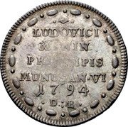 Italy 1 Osella Lodovico Manin 1794  VI X# 388 LUDOVICI MANIN PRINCIPIS MUNUS AN VI 1794 D E coin reverse