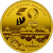 Malaysia 1 Ringgit 50th Anniversary of Kuala Lumpur 2022 50 DIRGAHAYU BANDAR RAYA KUALA LUMPUR 1972-2022 1 RINGGIT BANK NEGARA MALAYSIA coin obverse