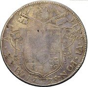 Italy 1 Scudo Pius VI 1775 KM# 258a PIVS VI PON MAX A M 17 75 coin obverse