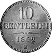 Italy 10 Centesimi (Italian States LOMBARDY-VENETIA) KM# Pn13 10 CENTESIMI 1852 M coin reverse