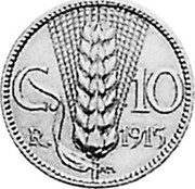 Italy 10 Centesimi KM# Pn14 Republic Italy C 10 R 1915 coin reverse Italy 10 Centesimi KM# Pn14 Republic Italy C 10 R 1915 coin reverse