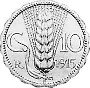 Italy 10 Centesimi Vittorio Emanuele III 1915R KM# Pn15 C 10 R 1915 coin reverse Italy 10 Centesimi Vittorio Emanuele III 1915R KM# Pn15 C 10 R 1915 coin reverse
