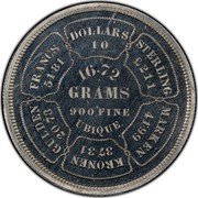 USA 10 Dollars Token with Rope Pattern 1874  DOLLARS 10 STERLING £2 1 1 MARKEN 41 9 KRONEN 37 31 GULDEN 20 73 FRANCS 51 81 16 72 GRAMS 900 FINE UBIQUE coin reverse USA 10 Dollars Token with Rope Pattern 1874  DOLLARS 10 STERLING £2 1 1 MARKEN 41 9 KRONEN 37 31 GULDEN 20 73 FRANCS 51 81 16 72 GRAMS 900 FINE UBIQUE coin reverse