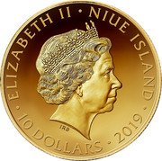 Niue 10 Dollars (Hans Christian Andersen - Queen Elizabeth II) ELIZABETH II NIUE ISLAND IRB 10 DOLLARS 2019 coin obverse Niue 10 Dollars (Hans Christian Andersen - Queen Elizabeth II) ELIZABETH II NIUE ISLAND IRB 10 DOLLARS 2019 coin obverse