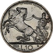 Italy 10 Lire Vittorio Emanuele III. Prova tecnica 1926R KM# Pr42 LA PROVA TECNICA 1926 L10 R coin reverse Italy 10 Lire Vittorio Emanuele III. Prova tecnica 1926R KM# Pr42 LA PROVA TECNICA 1926 L10 R coin reverse