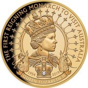 Niue 100 Dollars (First Reigning Monarch to Visit Australia) THE FIRST REIGHNING MONARCH TO VISIT AUSTRALIA 1954 2019 QUEEN ELIZABETH II coin reverse Niue 100 Dollars (First Reigning Monarch to Visit Australia) THE FIRST REIGHNING MONARCH TO VISIT AUSTRALIA 1954 2019 QUEEN ELIZABETH II coin reverse