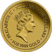 Niue 100 Dollars (Green Tree Python) ELIZABETH II NIUE 2019 100 DOLLARS 1OZ 9999 GOLD coin obverse Niue 100 Dollars (Green Tree Python) ELIZABETH II NIUE 2019 100 DOLLARS 1OZ 9999 GOLD coin obverse