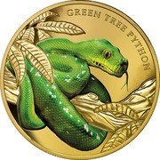 Niue 100 Dollars (Green Tree Python) GREEN TREE PYTHON coin reverse Niue 100 Dollars (Green Tree Python) GREEN TREE PYTHON coin reverse
