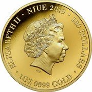 Niue 100 Dollars Platypus 2019  Proof ELIZABETH II NIUE 2019 100 DOLLARS IRB 1OZ 9999 GOLD coin obverse Niue 100 Dollars Platypus 2019  Proof ELIZABETH II NIUE 2019 100 DOLLARS IRB 1OZ 9999 GOLD coin obverse