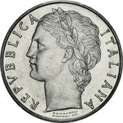 Italy 100 Lire (Large type. Trial strike. Prova) KM# PrA81 REPVBBLICA ITALIANA ROMAGNOLI GIAMPAOLI-INC. coin obverse Italy 100 Lire (Large type. Trial strike. Prova) KM# PrA81 REPVBBLICA ITALIANA ROMAGNOLI GIAMPAOLI-INC. coin obverse
