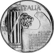 Italy 100 Lire (Mussolini. Type II) X# 7 ITALIA ... MEGLIO VIVERE VN GIORNO DA LEONE CHE CENTO ANNI DA PECO RA ... L100 R coin obverse Italy 100 Lire (Mussolini. Type II) X# 7 ITALIA ... MEGLIO VIVERE VN GIORNO DA LEONE CHE CENTO ANNI DA PECO RA ... L100 R coin obverse