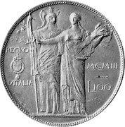 Italy 100 Lire Vittorio Emanuele III 1903 KM# Pr2 REGNO D'ITALIA MCMIII L100 coin reverse Italy 100 Lire Vittorio Emanuele III 1903 KM# Pr2 REGNO D'ITALIA MCMIII L100 coin reverse