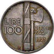 Italy 100 Lire (Vittorio Emanuele III) LIRE 100 R OTTOBRE 1922 1923 coin reverse Italy 100 Lire (Vittorio Emanuele III) LIRE 100 R OTTOBRE 1922 1923 coin reverse