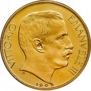 Italy 100 Lire Vittorio Emanuele III. Prova 1906 (M) KM# Pr4 VITTORIO EMANVELE III 1906 coin obverse Italy 100 Lire Vittorio Emanuele III. Prova 1906 (M) KM# Pr4 VITTORIO EMANVELE III 1906 coin obverse