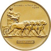 Italy 100 Lire Vittorio Emanuele III. Prova 1906 (M) KM# Pr4 REGNO D'ITALIA PROVA LIRE CENTO coin reverse Italy 100 Lire Vittorio Emanuele III. Prova 1906 (M) KM# Pr4 REGNO D'ITALIA PROVA LIRE CENTO coin reverse