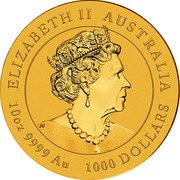 Australia 1000 Dollars Year of the Rabbit 2023 P 1000 DOLLARS 10 OZ 9999 AU AUSTRALIA ELIZABETH II JC coin obverse Australia 1000 Dollars Year of the Rabbit 2023 P 1000 DOLLARS 10 OZ 9999 AU AUSTRALIA ELIZABETH II JC coin obverse
