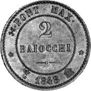 Italy 2 Baiocchi (Pio IX - Gaeta) X# 1 PONT MAX 2 BAIOCCHI 1848 coin reverse