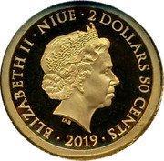 Niue 2 Dollars 50 Cents Mahatma Ghandi 150th Anniversary Birth 2019 ELIZABETH II NIUE 2 DOLLARS 50 CENTS 2019 IRB coin obverse Niue 2 Dollars 50 Cents Mahatma Ghandi 150th Anniversary Birth 2019 ELIZABETH II NIUE 2 DOLLARS 50 CENTS 2019 IRB coin obverse