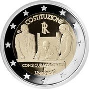 Italy 2 Euro (70th Anniversary of the Constitution) KM# 414 CONSTITUZIONE CON SICURA COSCIENZA 1948 2018 R RI coin obverse
